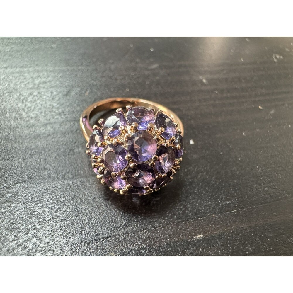 585 14K RG Stamped Rose Gold Cluster Dome Purple Amethyst Gemstone Size 7 Ring